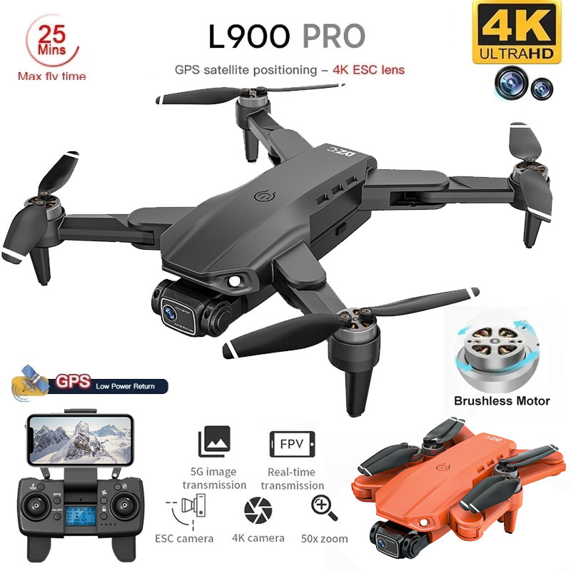Drone Camera Professional - 折りたたみ式ブラシレスドローンl900プロ,GPS, 4k,HD,デュアルカメラ,5g,wifi,rc,距離1.2km,ドローン