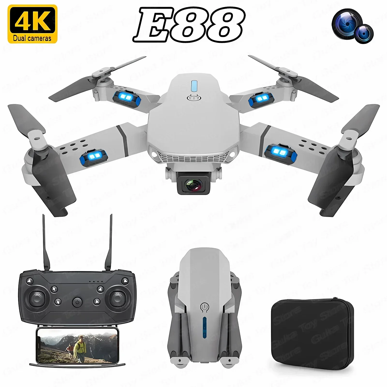 Drone Camera Mount - 折りたたみ式クワッドコプター,e88プロ広角fpv,wifi,hd,4k,1080p,カメラ,高さ保持,rc,ヘリコプターのおもちゃ,男の子へのクリスマスプレゼント