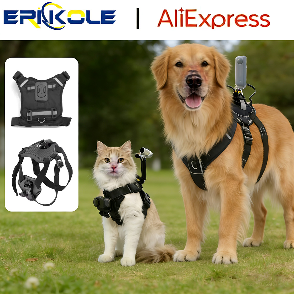 Drone Camera Action - ペット用カメラハーネスマウント GoPro Hero、DJI OSMO、Insta360対応 猫、小型犬、中型犬、大型犬用 調整可能な胸部・背中ホルダー