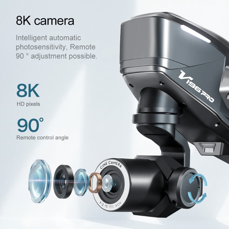 2025 V196 自動障害物回避ドローン 8K HDカメラ - Drone Camera With Gimbal のレビューと価格